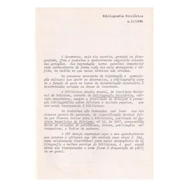 Bibliografia Do Folclore Vol. 11/1986