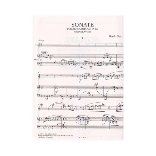 Sonate Fur Alt- Saxophon In Es Und Klavier