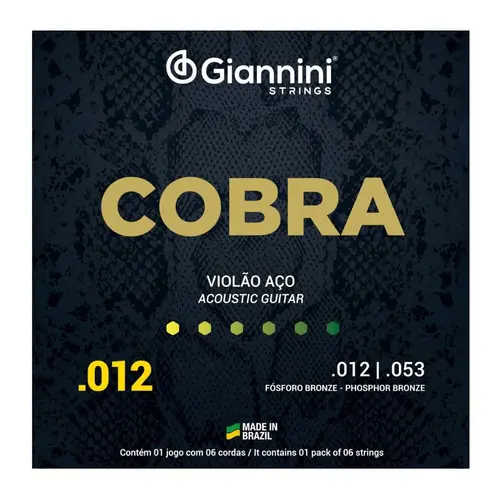 Encordoamento para violão aço 012.053 Cobra Fosforo bronze Light Giannini GEEFLKSF