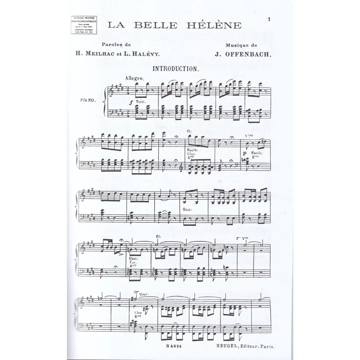 La Belle Helene - vocal score