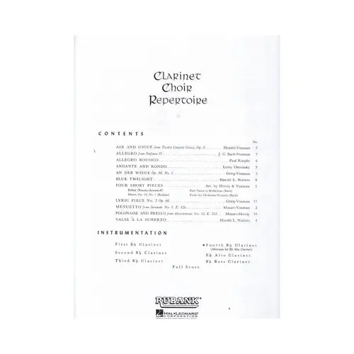 Clarinet Choir Repertoire - Fourth Bb Clarinet