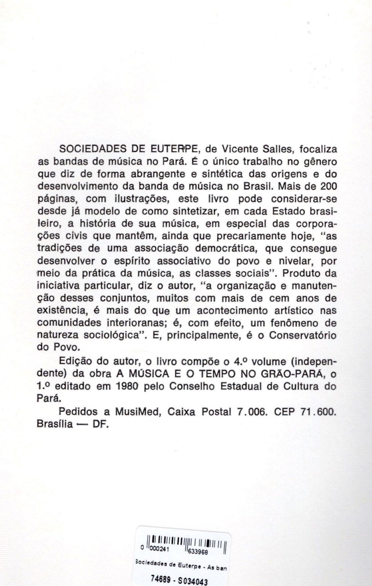 Sociedades de Euterpe de Vicente Salles - 1985 - Sociedades de Euterpe -  Edição Antiga. - Autor
