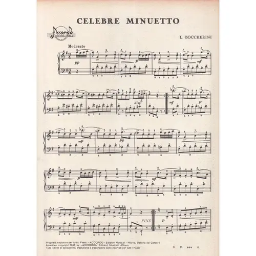 Celebre Minuetto  para piano - facilitado (Edição Antiga)
