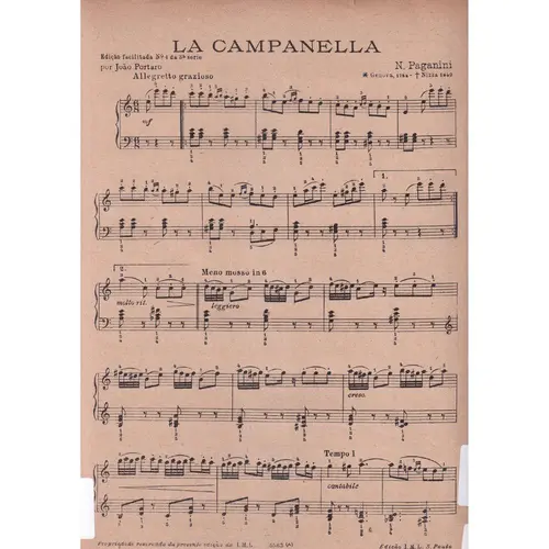La Campanella  para piano (edição antiga)