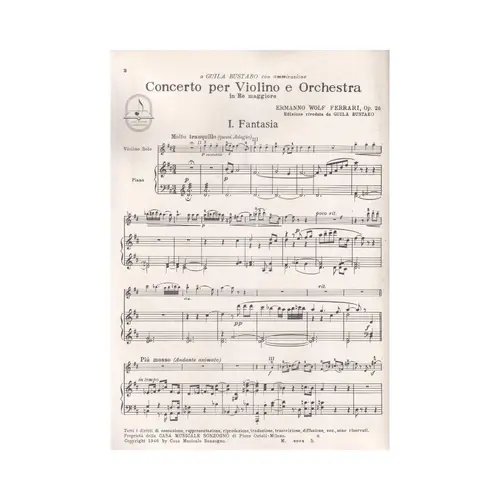 Concerto Per Violino In Re Mag - Op.26  (Edição Antiga)