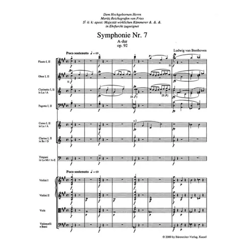 Symphony N.7 In A Major - Op.92  (Study Score)