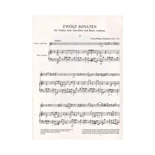 Zwolf Sonaten Fur Violine Und Basso Cont.  N.7-9 - Exemplar Antigo