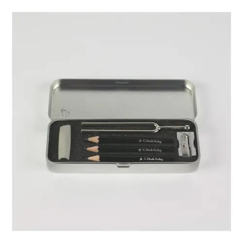 Kit para composição musical ( estojo com 3 lápis, 1 borracha, 1 apontador e 1 diapasão garfo)