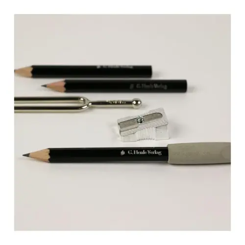 Kit para composição musical ( estojo com 3 lápis, 1 borracha, 1 apontador e 1 diapasão garfo)