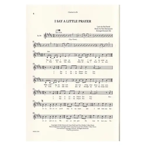Play the music of Burt Bacharach - clarinet
