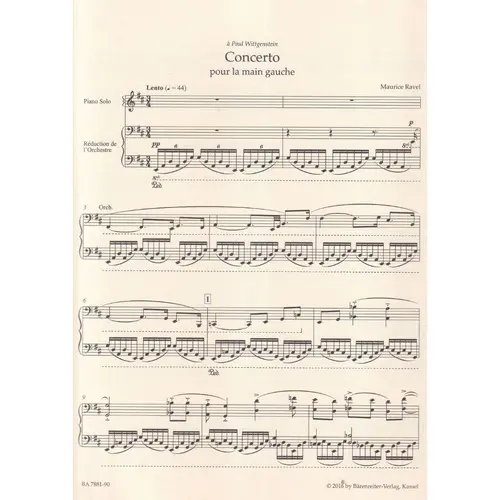 Concerto for the Left Hand for Piano and Orchestra - Piano Reduction