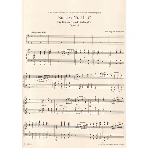 Concerto n.1 in C major Op.15 for pianoforte and orchestra ( piano reduction )