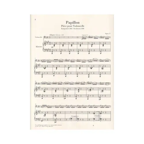 Papillon for Violoncello and Piano op. 77