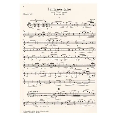 Fantasy Pieces Op.43 for Clarinet and Piano