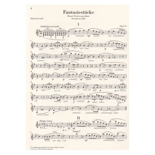 Fantasy Pieces Op.43 for Clarinet and Piano