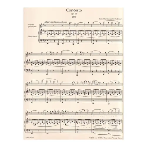 Concerto for Violin and Orchestra E minor op. 64 - piano reduction - late version