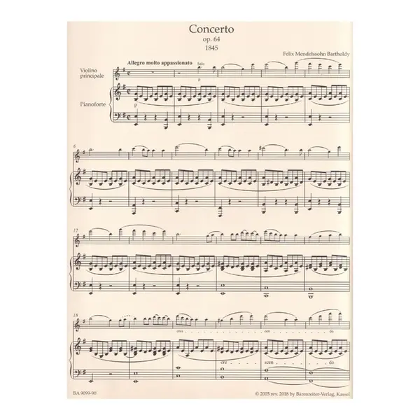 Concerto for Violin and Orchestra E minor op. 64 - piano reduction - late version