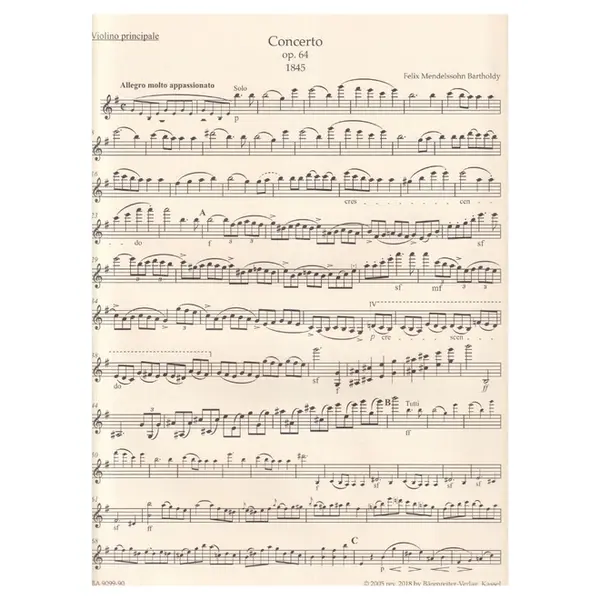 Concerto for Violin and Orchestra E minor op. 64 - piano reduction - late version