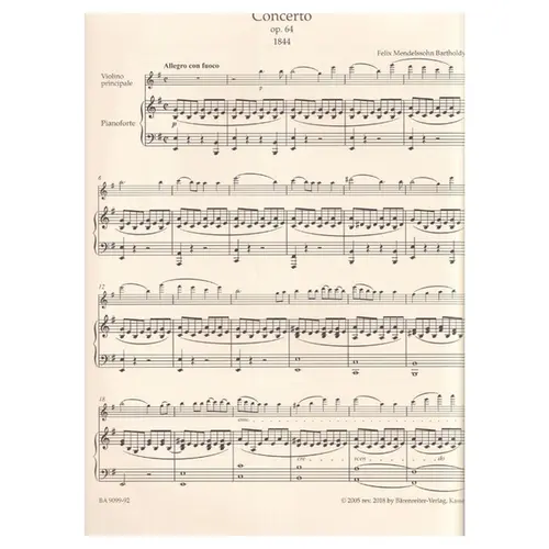 Concerto for Violin and Orchestra E minor op. 64 - piano reduction - Early version