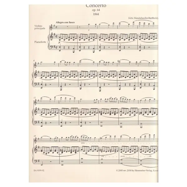 Concerto for Violin and Orchestra E minor op. 64 - piano reduction - Early version