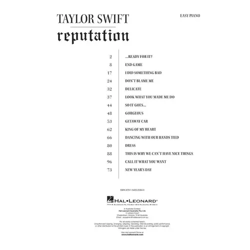 Taylor Swift - Reputation - easy piano