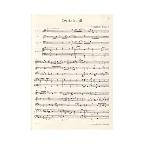 Sonate für Flöte, Violine, Violoncello (Viola da gamba) h-Moll TWV 43:h1