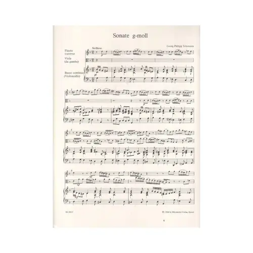 Sonate für Flöte, Viola (Viola da gamba) und Basso cont g-Moll TWV 42:g7