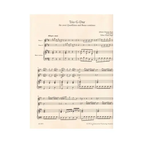 Trio für zwei Querflöten und Basso continuo G-Dur