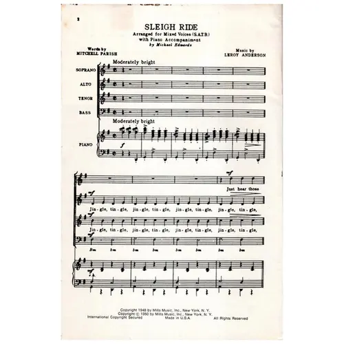 Sleigh Ride for mixed Voices and piano