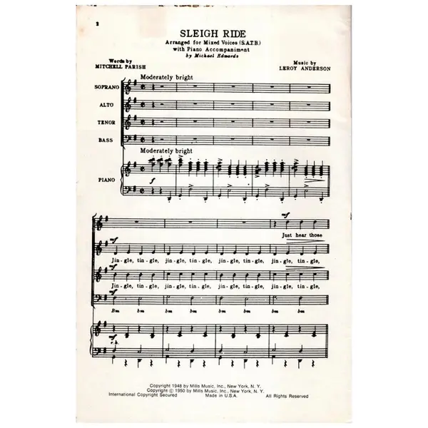 Sleigh Ride for mixed Voices and piano
