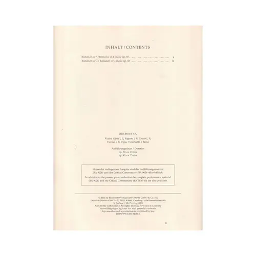Romances in F major and G major for Violin and Orchestra op. 50, 40 - piano reduction