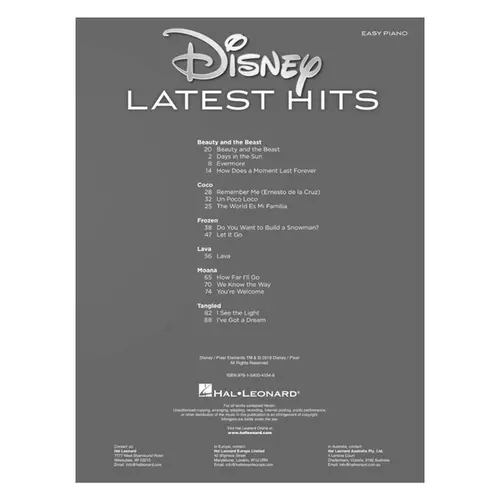 Disney - Latest hits - easy piano