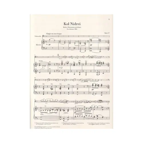 Kol Nidrei op. 47 for Violoncello and Orchestra - piano reduction