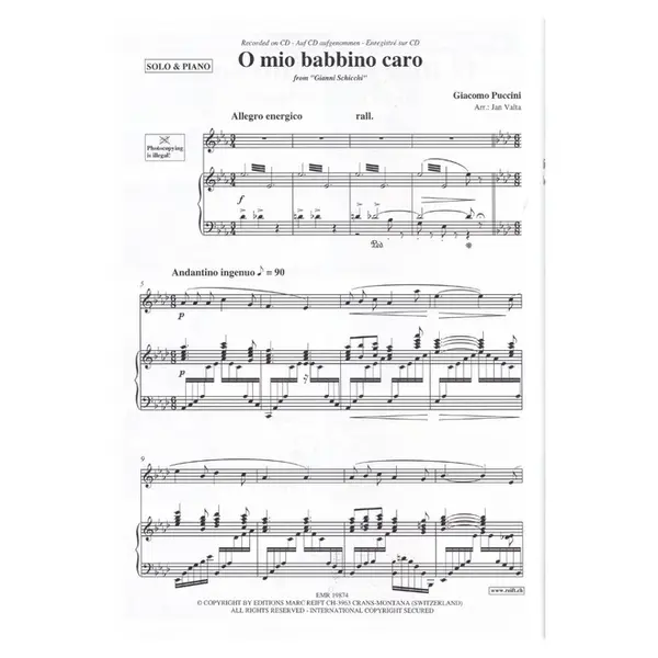 O mio babbino caro from '' Gianni Schicchi " for solo violin - viola - oboe - trumpet e piano