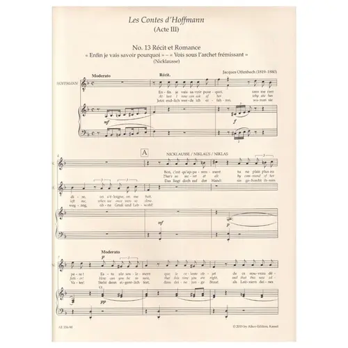 Le contes d'Hoffmann - no.13 Recitative and Romanza "Enfin je vais savoir pourquoi" – "Vois sous l'archet frémissant" (Nicklausse) for mezzosoprano and piano