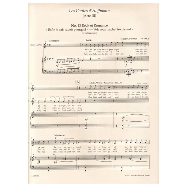 Le contes d'Hoffmann - no.13 Recitative and Romanza "Enfin je vais savoir pourquoi" – "Vois sous l'archet frémissant" (Nicklausse) for mezzosoprano and piano
