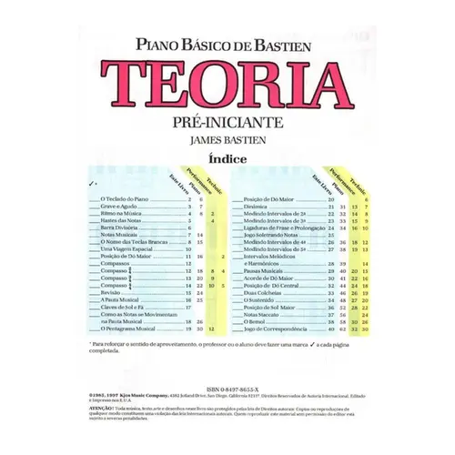 Bastien Piano Básico - Teoria Pre-Iniciante