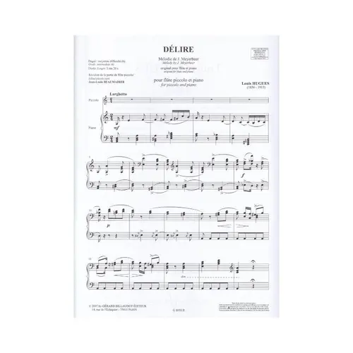 Délire Pour Flute Piccolo Et Piano