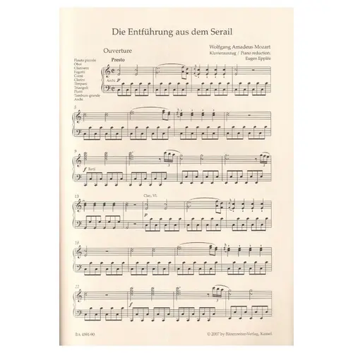 Entfuhrung Aus Dem Serail - Kv 384 - Vocal Score