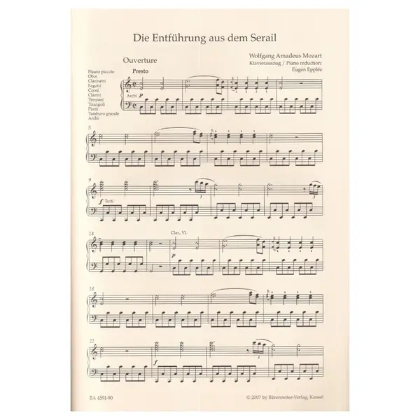 Entfuhrung Aus Dem Serail - Kv 384 - Vocal Score