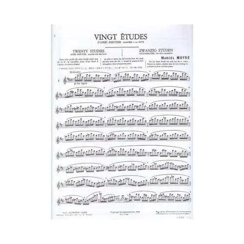 Vingt Etudes D´Apres Kreutzer, Adaptee A La Flute