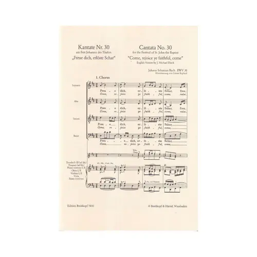 Cantata BWV 30 “Come, rejoice ye faithful, come" - vocal score