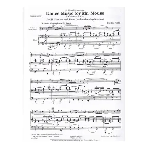 Dance Music For Mr.Mouse - A Cartoon Ballet For Eb Clarinet And Piano