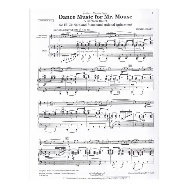 Dance Music For Mr.Mouse - A Cartoon Ballet For Eb Clarinet And Piano