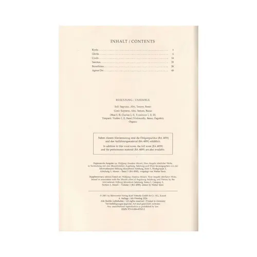 Missa In C -Kv 257 - Vocal score