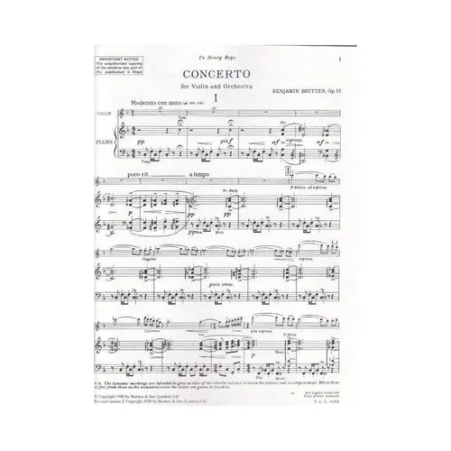 Violin Concerto, Op. 15 - violin and piano