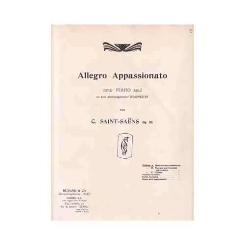 Allegro Appassionato Pour Piano - Op.70  - Exemplar Antigo