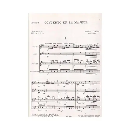 Concerto En La Majeur Pour Guitare, violon alto et violoncelle