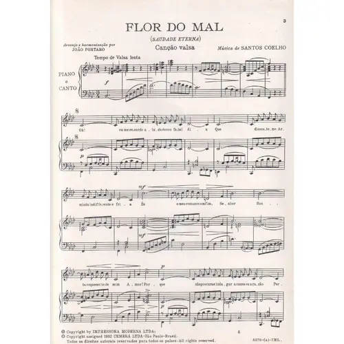 Flor Do Mal - Saudade Eterna - Canção Valsa  para canto e piano