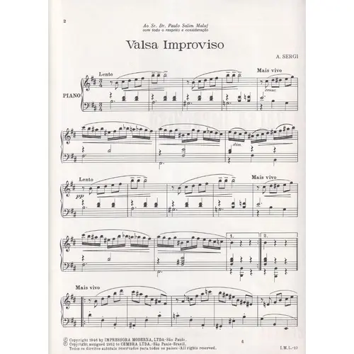 Valsa Improviso  para piano (Edição Antiga)